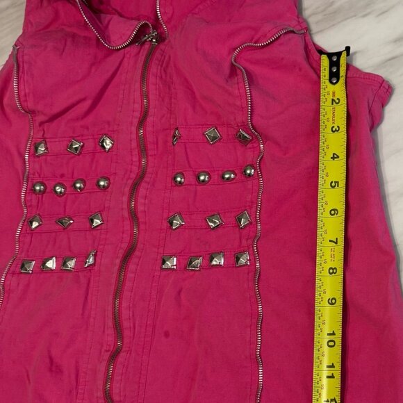 Vintage Y2K Maribelle Padded Bra Zip Ruffle Collar Detail Studded Pink Top XL - Picture 9 of 16